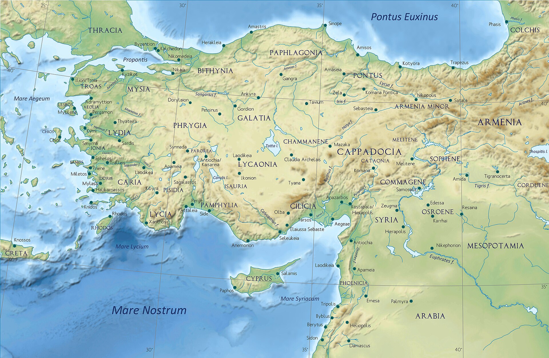 Map of Asia Minor in the Greco-Roman period showing Galatia and surrounding regions