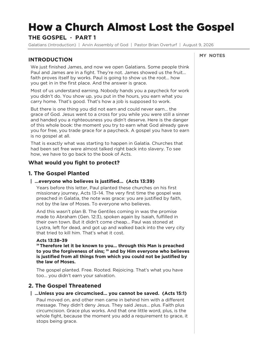 Read the sermon notes, page 1 of 2